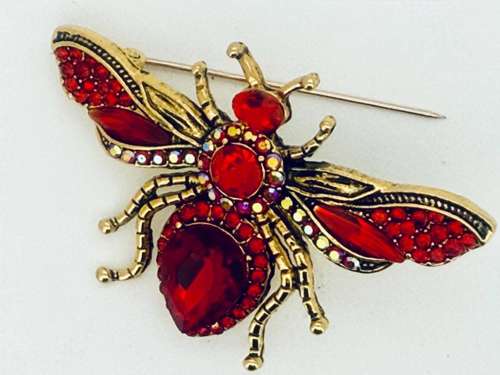 Red Crystal Bee Pin - Etsy display picture 1