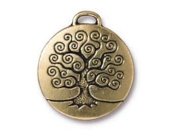 2 Pc Large Tree of Life Charm 26x24mm Antique Gold Finish TierraCast Charms Double sided tree of life pendant- P2304GA