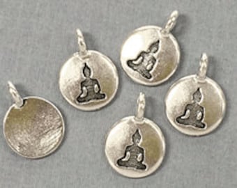 Meditating Buddha Charm 17x12mm Antique Silver Finish TierraCast Charms, lots of 5,10 and 20 - P2407SA