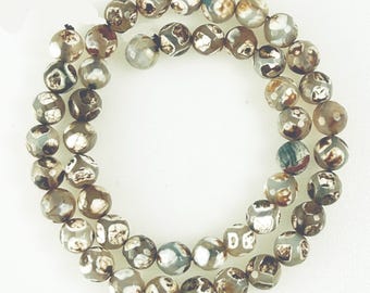 8mm Faceted Tibet Agate Beads – white, Cream, Brown, Grey Full 14.5" Strand  47 Beads SAGT261