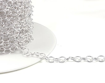 Sterling Silver Chain 5.5mm Round Link Chain, Sterling Silver Round Link Chain 5.5mm Links, Chain by Foot - SC318