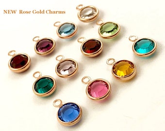 5 Rose Gold Swarovski Birthstone Channel Charms - Specify color 6mm Stone Rose Gold Plated Swarovski Crystal Charms - R-CC6G-05