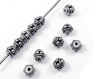 6pc Bali Silver Beads Antiqued, Fancy Bali Style Silver Spacer Beads, 5x5.5mm Turkish Bali Spacer Beads, 0.75mm Hole size - VJ75