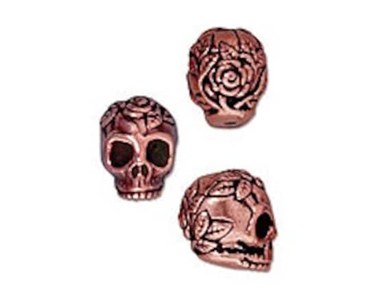 5 Pc Rose Skull Bead with Vertical Hole 10x10mm Antique Copper Finish Tierracast Beads - 94-5685-18 (P5685CA)