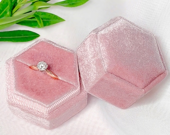 Proposal Ring Box, Velvet Vintage Style Handmade, Bride's Ring Box, Velvet Ring Box, Vintage Ring Box, Ring Bearer Box Rose Pink Color