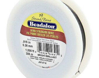 1000 Feet Beadalon 19 Strand Bead Stringing Wire Bright 0.015 Inch 0.38mm, 19 Strand Beadalon Wire 0.015" BRIGHT Stainless Steel - JW14T-8
