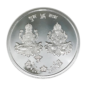 Lakshmi Ganesh Coin  10 Gm Pure 999 Silver Coin hallmarked 999 Silver Coin Hindu Religous Coin 32mm/1.25" Shubh Labh Coin