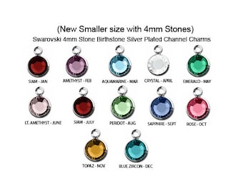 360 Pcs "New Smaller" 4mm Stone Bezel Set Swarovski Birthstone Crystal Charms,  Sterling Silver Plated, 30 of each month, - CC4S-SET360