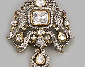 Mens Sherwani Brooch, Victorian Polki Moissanite Brooch, Indian Wedding Groom Pin, Royal Maharaja Victorian Gold Dulha Brooch Ships from USA