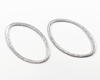 2 Pc Oval Link Connector Sterling Silver 25 x 15mm, Brushed Matte Silver, Marquis Hoop Brushed Silver Component Findings - SF1037