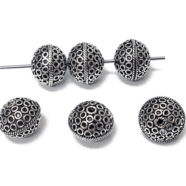 2pc Turkish Silver Beads Sterling silver Antiqued Bali Style Silver Beads, 13x11mm 1.25mm hole, Large bali beads, Handmade silver beads