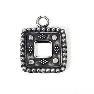 Sterling Silver Square Charm 20mm, silver Granulated Square Charm with open center, .925 Sterling Silver Charms - SP1021