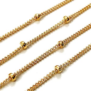 1 Foot Beaded 14K Gold Filled Satellite Chain 1.9mm Bead Necklace, 14K Gold filled necklaces, Gold Filled Curb w/Bead Chain by Foot - GC392