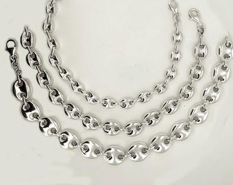 925 Sterling Silver Puffed Anchor Mariner Link Chain Necklaces, Italy, 3 widths 6, 8, 10mm and lengths 16" - 30"  Ships Free USA