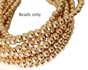 Or 14 carats de 4 mm avec grand trou (1,15 à 1,25 mm) 50 pièces rondes sans soudure, perles rondes de 4 mm - GB204M-50