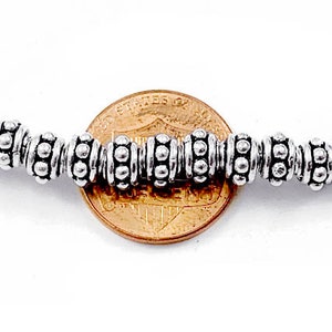 6pc Bali Silver Beads Antiqued, Bali Style Silver Beads, 4x6mm Turkish Bali Style Silver Granulated Spacer Beads, 1.25mm Hole size - C035P