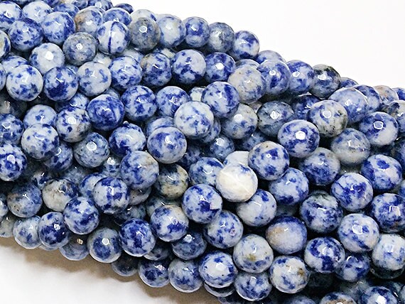 8mm Indigo Blue Agate Faceted Round Gemstone Beads Strand - Full Strand 47 Beads,  Blue white Agate - SAGT328