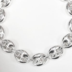 7&quot; or 8&quot; Sterling Silver Puffed Mariner link Bracelet, 925 Sterling Silver Designer Bracelet, 10mm X 12.5mm, Anchor Link Bracelet, Unisex