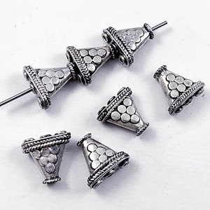 2 pc Silver Bali Beads Antiqued, Bali Style Silver Beads 11.5x13mm, 0.75mm hole, Fancy 3 to 1 Hole Reducer Bali Style Silver Beads - VJ94
