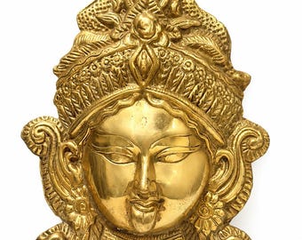 Kali Maa Wall Decor Vintage Brass Kali Ma Face Wall Hanging, Handmade Hindu Goddess Kali, Temple Wall Art, Meditation Room Indian Art