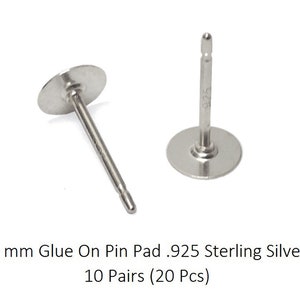 May include: Ten pairs of 5 mm silver glue-on pin pads for jewelry making.  .925 Sterling Silver.