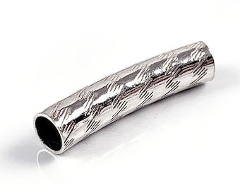 925 Sterling Silver 2 pcs Designed Curved Tubes 5x23mm, Sterling Silver Curved Tubes for jewelry making, Sterling silver findings - SB967