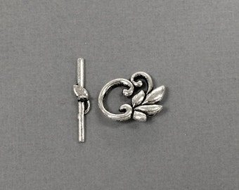 7 Sets Toggle Clasp Leaf Shape Pewter Antique Silver BULK Wholesale, Leaf Flower Toggle clasp Large  - PBF157