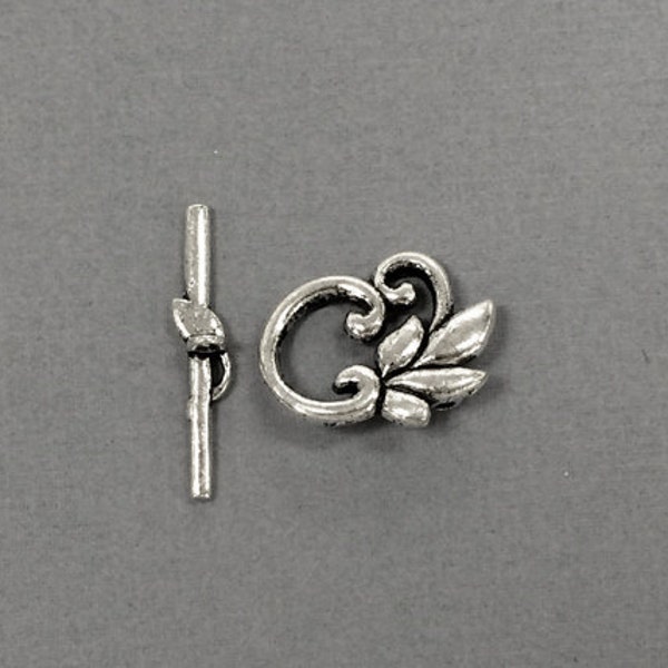 7 Sets Toggle Clasp Leaf Shape Pewter Antique Silver BULK Wholesale, Leaf Flower Toggle clasp Large  - PBF157