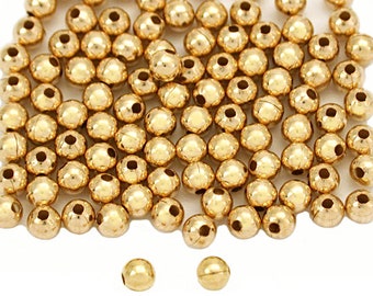 100 Pc 14K Gold Filled 2.5mm with Large (1.15 to 1.25mm )Hole Seamless Round Bead  2.5mm round filled beads,Morse Code Gold filled Beads