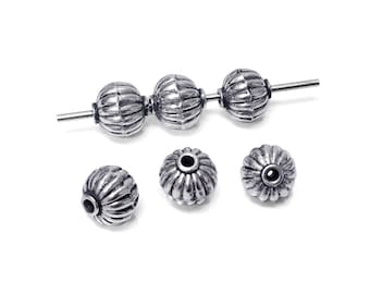 10mm Bali Beads Sterling Silver 2 Pcs Oxidized Antiqued Sterling Silver, 1.8mm Hole, Sterling Silver, Bali Silver Beads, bali spacer beads