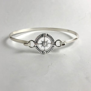 Compass Bracelet Sterling Silver, Silver Compass Bangle Bracelet, 7.5&quot; Hallmarked Sterling Silver Bangle Bracelet, Gifts for him & her BComp