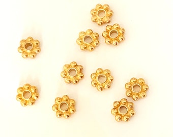 4 pc 7mm Vermeil Daisy Heishi Beads, Vermeil 7 Point Bali Style Daisy Beads, 7x2mm, 2mm hole, Gold Plated over Sterling Silver - VM147