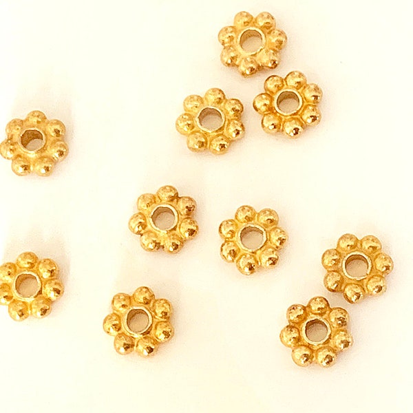 4 pc 7mm Vermeil Daisy Heishi Beads, Vermeil 7 Point Bali Style Daisy Beads, 7x2mm, 2mm hole, Gold Plated over Sterling Silver - VM147