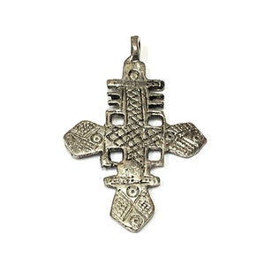 Silver Ethopian Cross Pendant, 2.3 inch, 56mm x 36mm Tribal Cross Pendant - HP114S