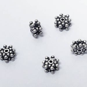 6pc Bali Silver Beads Antiqued, Bali Style Silver Beads, 3.5x6mm 7 Point Double Daisy Bali Beads - A345P
