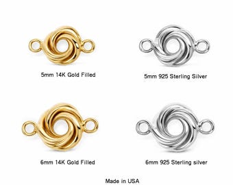 Love knot connectors in Sterling silver or 14k Gold Filled, 5mm or 6mm Love knot connector for Permanent Jewelry Wholesale