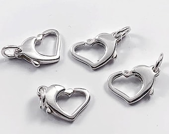 2Pc Sterling Silver Heart Clasp 12mm x 8mm, Heart Lobster clasp, Stamped 925, buy bulk & save  Sterling Silver Findings - SF853