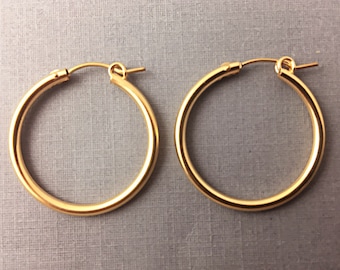 14K Gold Fill Hoop Earring, 14K Rose Gold Fill Hoop Earring, 1 Pair 2mm Thick, 4 Sizes 13, 15, 18, 22mm.  Choose Finish & Size Hoop Earrings