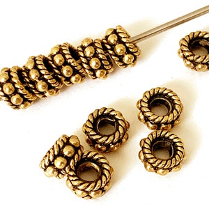 10 pcs Spacer Beads Oxidized Vermeil 6x3.3mm, Sterling Silver, 2mm hole, Vermeil Daisy Center with Rope Edge Bali Style Spacer Beads - VM120