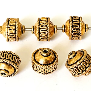 1 pcs Vermeil Bali Beads 10.5mm Snake Center with Rope Border, Gold Plated over Sterling Silver Beads Antiqued, 10.5x10mm, 1mm hole - VM101