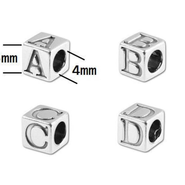 Choose your Letters and Quantity Sterling Silver Letter Cubes, 5.5mm Bead 4mm hole, Letters, Greek Letters, Numbers, Symbols, Blocks