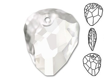 May include: A clear crystal teardrop pendant with a faceted design and a hole at the top for hanging.
