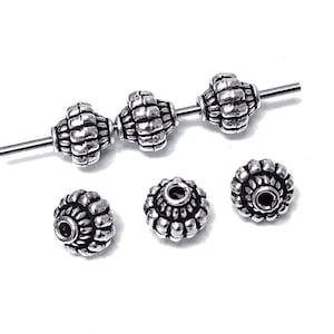 10mm Bali Silver Beads, 2 Pcs, Sterling Silver Bali Beads, Beads Oxidized Antiqued Sterling Silver,  Sterling Silver Bali Beads, 1.5mm Hole