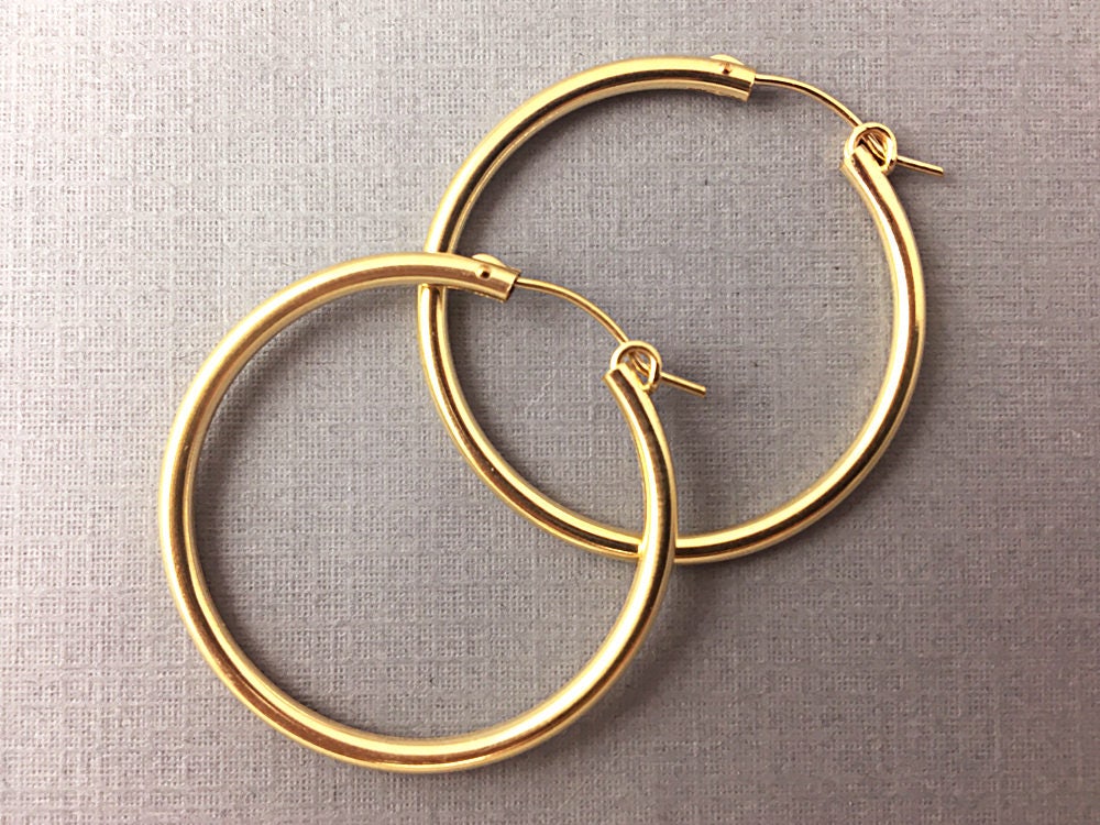34mm Gold Filled Hoops Earrings W/clutch, 14k Gold-filled