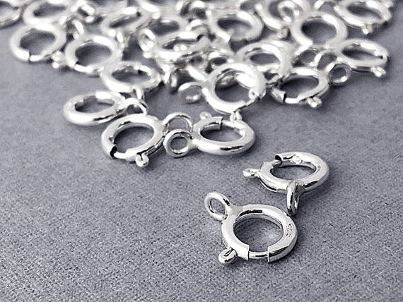 925 Sterling Silver 7mm Spring Ring Clasp, 10 Pcs