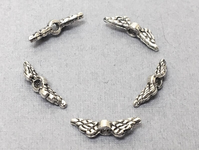 Antique Silver Finish 12mm Silver angel wing beads angel beads- PBF310 100Pc Small Winged Beads Silver wing beads Pewter