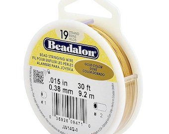 30 Feet Beadalon 19 Strand Bead Stringing Wire GOLD 0.015 Inch 0.38mm, 30 ft 19 Strand Beadalon Wire 0.015" GOLD Stainless Steel JW14G-0