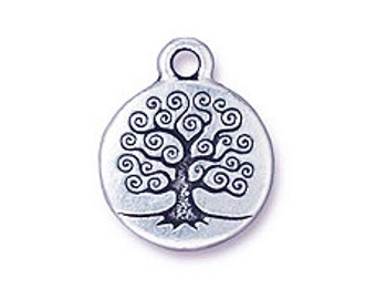 5 Pc Tree of Life Charm 19x13mm Antique Silver Finish TierraCast Charms, Double sided tree of life pendant - P2303SA
