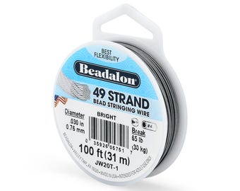 100 Feet Beadalon 49 Strand Bead Stringing Wire Bright 0.030 Inch 0.76mm, 49 Strand Beadalon Wire 0.030" BRIGHT Stainless Steel - JW20T-1