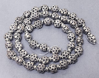 4pc Bali Silver Beads Antiqued, Bali Sterling Silver Beads, 5x6.5mm Bali Style Silver Flower Bead, 1.25mm hole - A73
